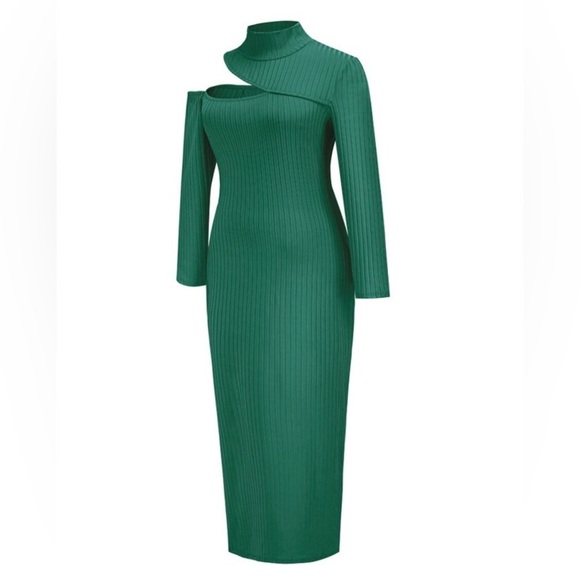 Ladies Sexy Open Show Slit Dress Turtleneck Strip Long Skirt - Picture 4 of 6